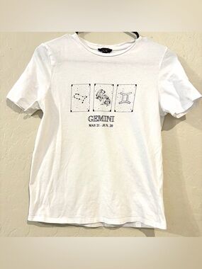 Don’t Call Me Jennyfer Gemini Zodiac Graphic Tee White Baby Tee Fitted- Small